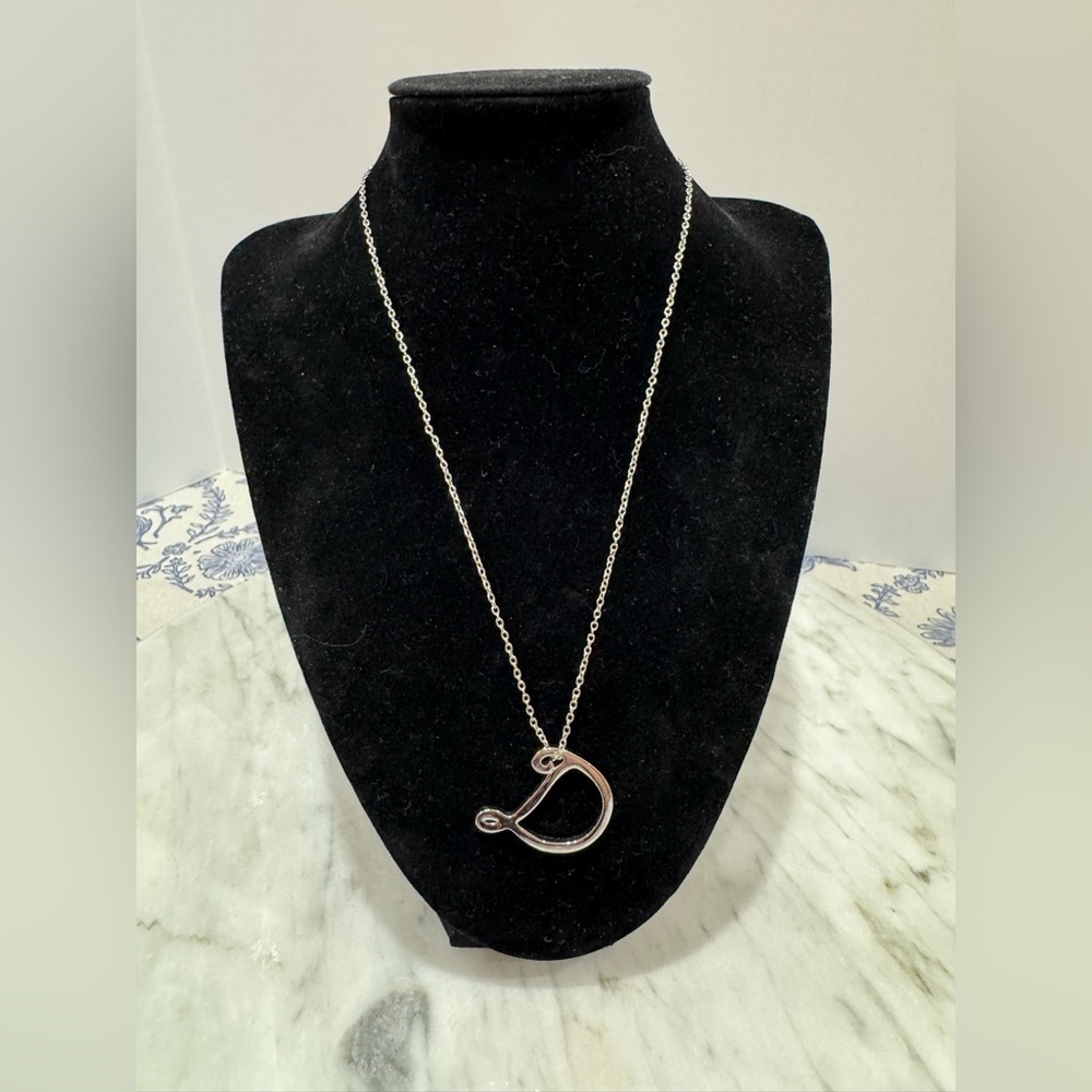 Silver tone Necklace with D Pendant initial